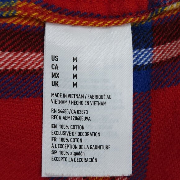 American Eagle Red Plaid Mens Flannel Shirt M Button Up 100% Cotton Casual - Picture 5 of 8